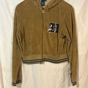 Vintage Hollywood The Jean People Velour Hoodie Tan Y2K Size M Track Jacket